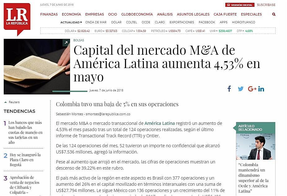 Capital del mercado M&A de Amrica Latina aumenta 4,53% en mayo